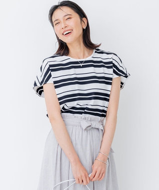 【洗える】ランダムボーダー クルーネック カットソー