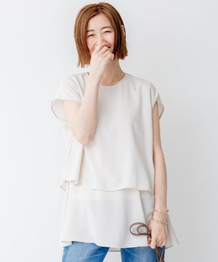 【洗える】バックサテンアムンゼン フレンチスリーブ ブラウス